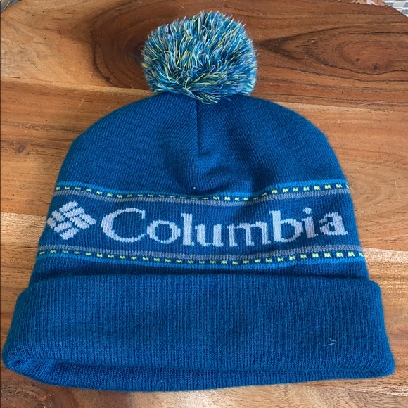 Columbia Logo Unisex Beanie Teal Blue - Picture 2 of 3